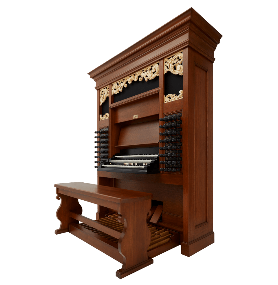 Stort orgel med dekorative elementer